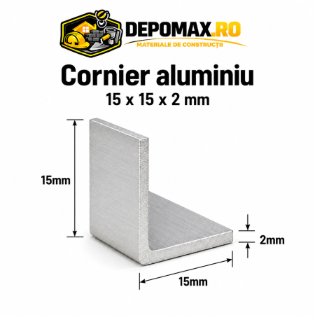 Cornier aluminiu 15 x 15 x 2 mm, 6 metri (EN AW-6060)